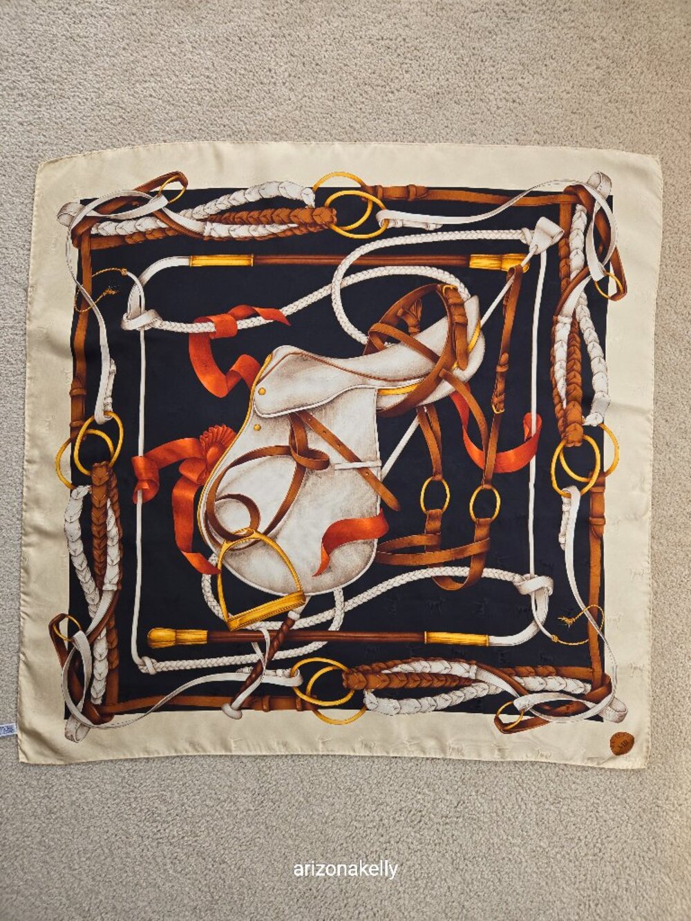 Mantero VIII Silk Scarf Hand Rolled Hems Equestrian Design